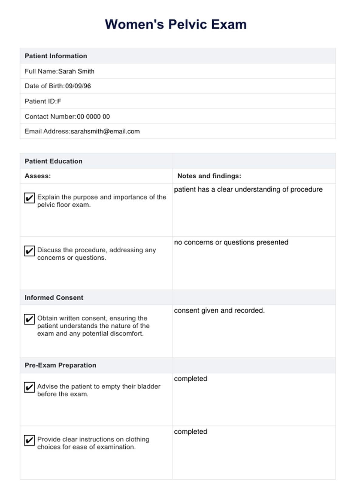 Examen pélvico femenino PDF Example