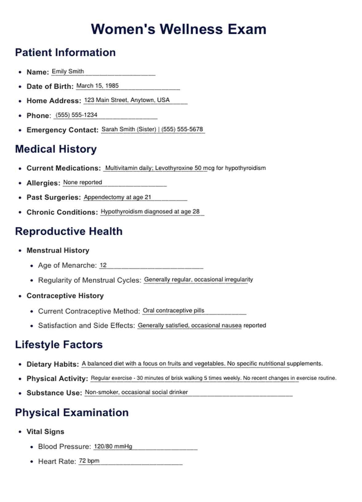 Women's Wellness Exam Template & Example | Free PDF Download