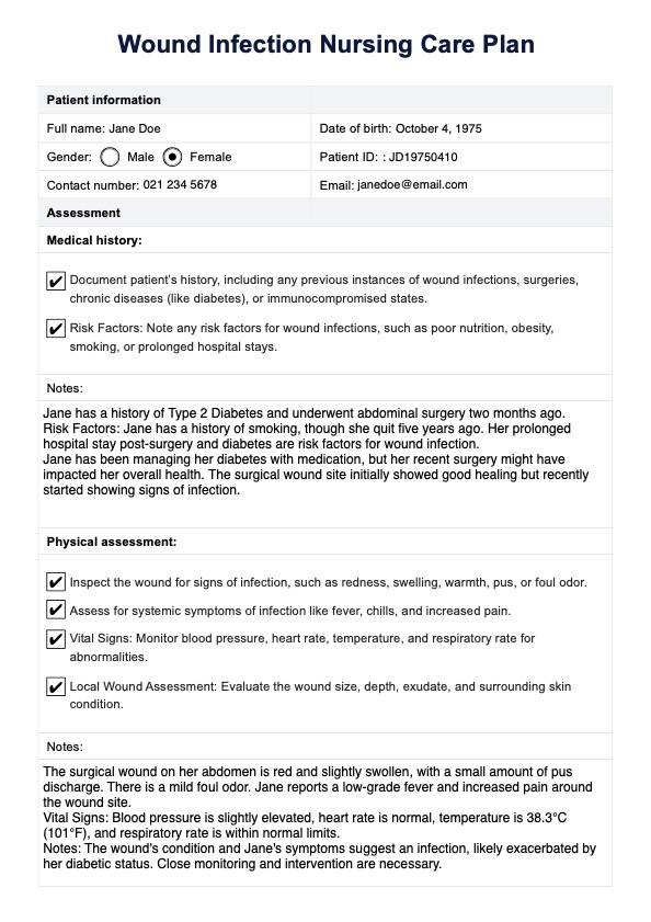 Wound Infection Nursing Care Plan Template PDF Example