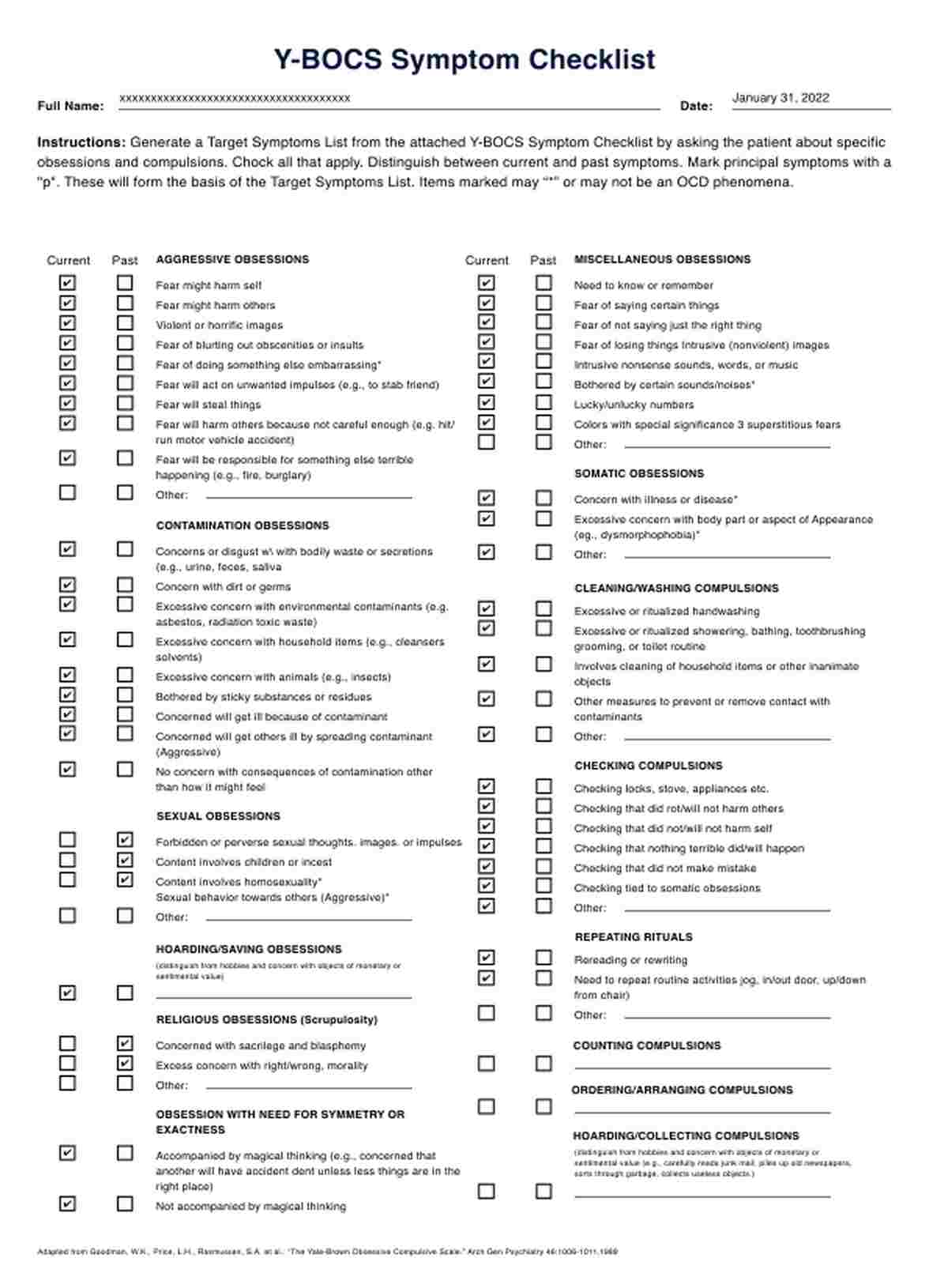 Checklist de síntomas de la escala de obsesiones y compulsiones de yale ...