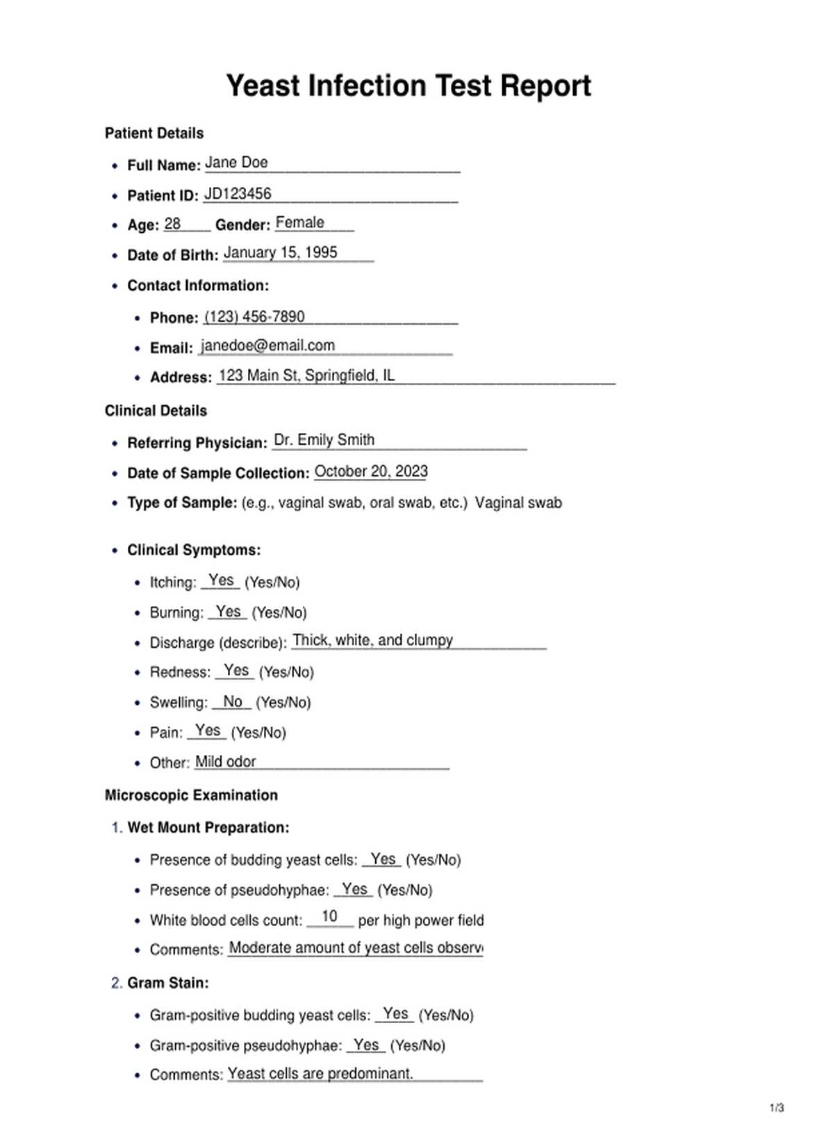 Prueba de infección por levaduras o candidiasis PDF Example