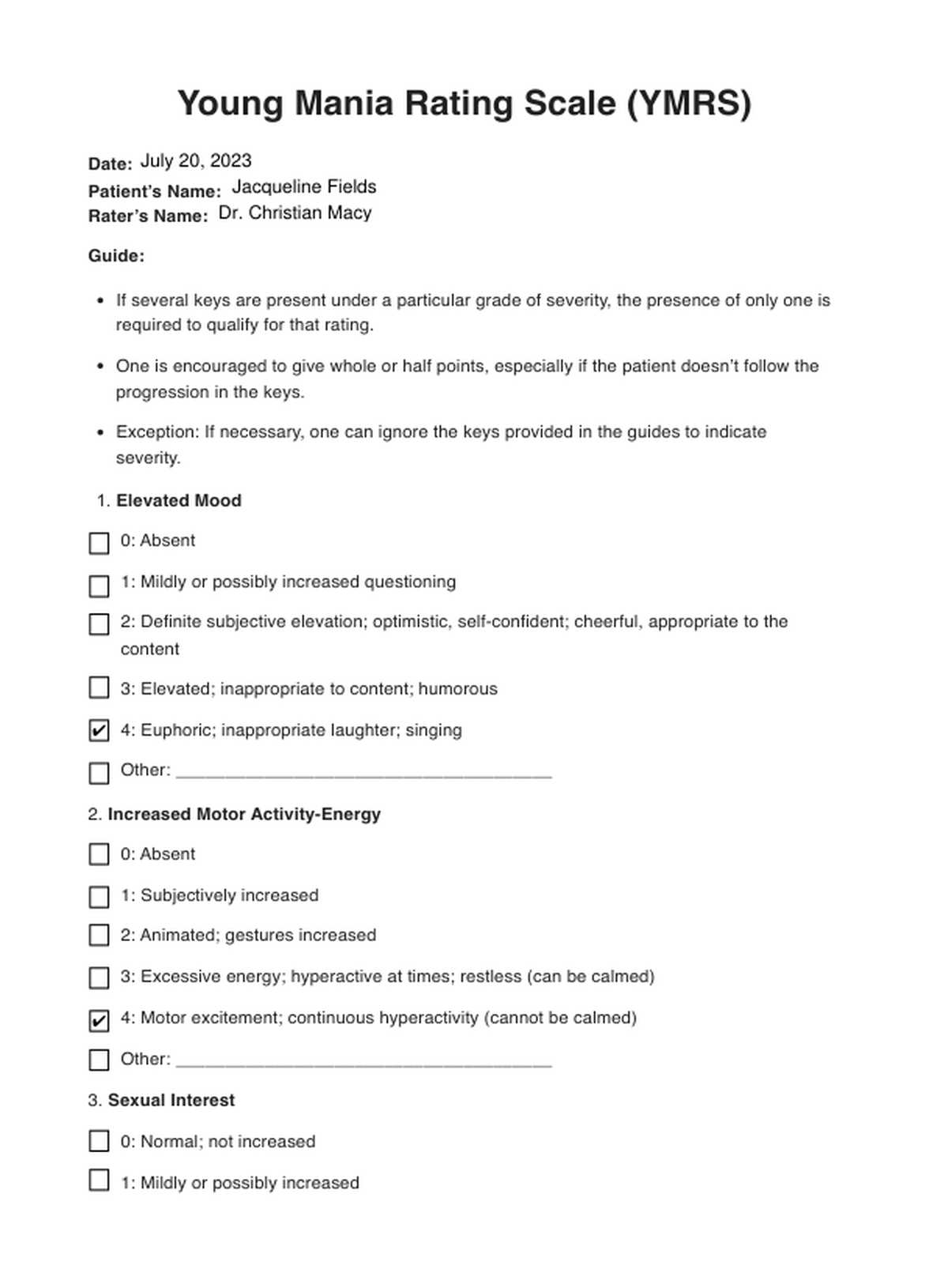 Escala de young para la evaluación de la manía (YMRS) PDF Example